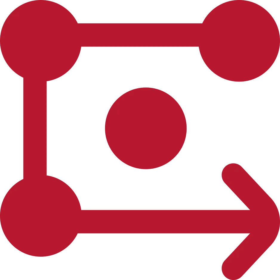 Rotes Symbol von Punkten, die mit einem Pfeil miteinander verbunden sind.