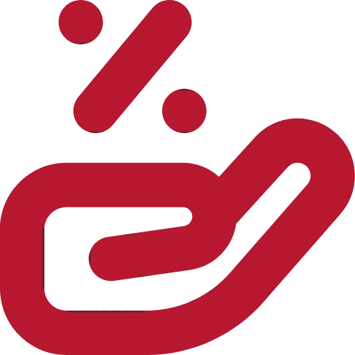 Rotes Symbol einer Hand die das mathematische Symbol für "Teilen" trägt.