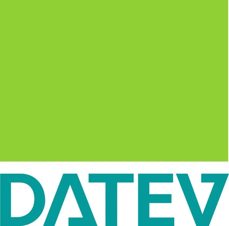 Grünes Logo mit dem Firmennamen „DATEV“ in Großbuchstaben auf weißem Hintergrund.